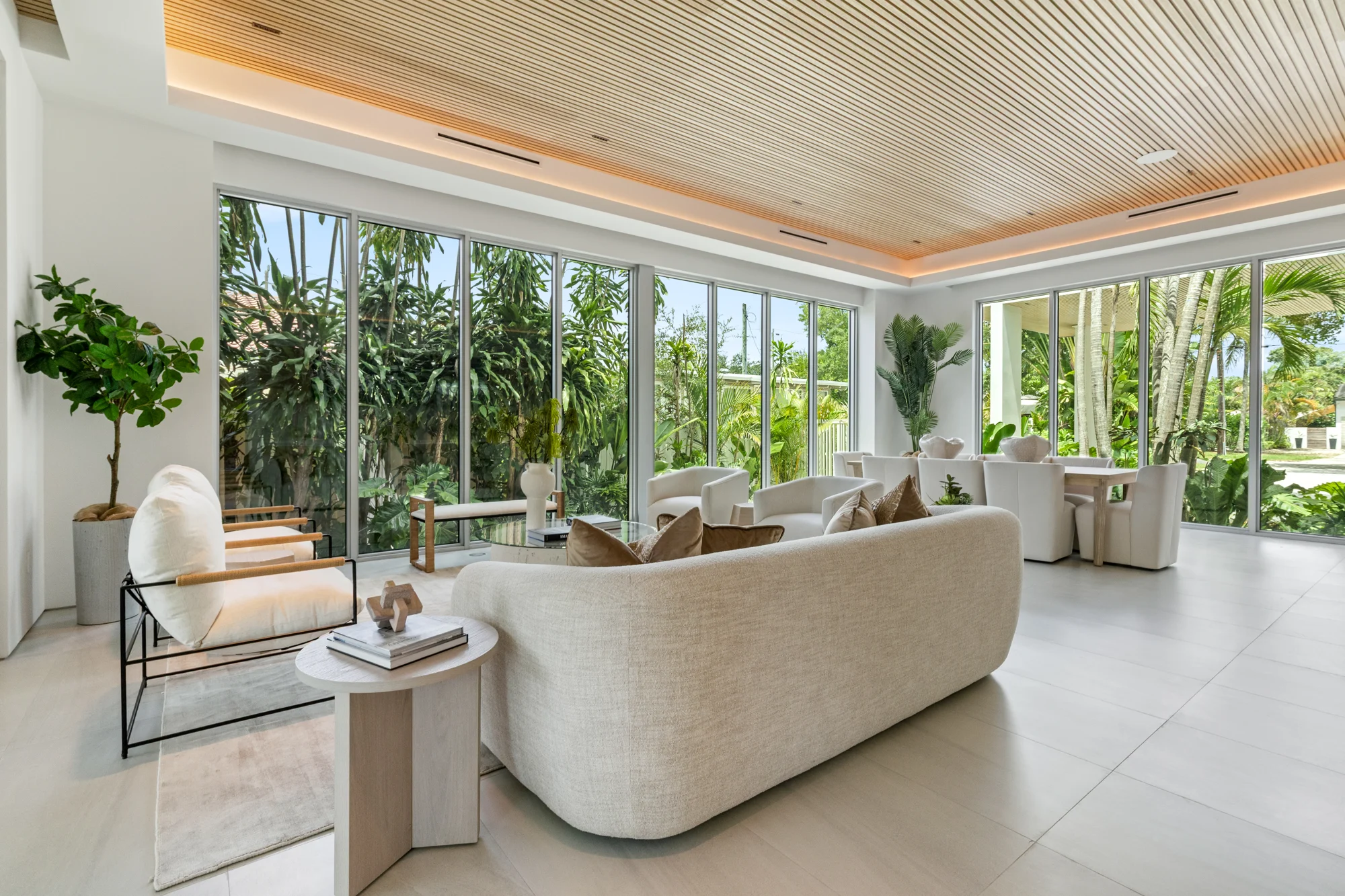 Open living space looking out onto a lush garden at 188 Cherokee